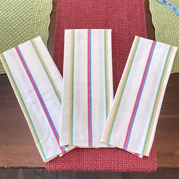 Vintage Retro Red Blue Green Yellow Stripe Woven Kitchen Hand Towels 3 - Picture 1 of 6